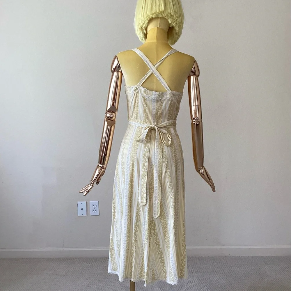 Reformation Yellow Stripes Lace Trim Embellishment Midi Dress SZ 0 - Picture 2 of 7